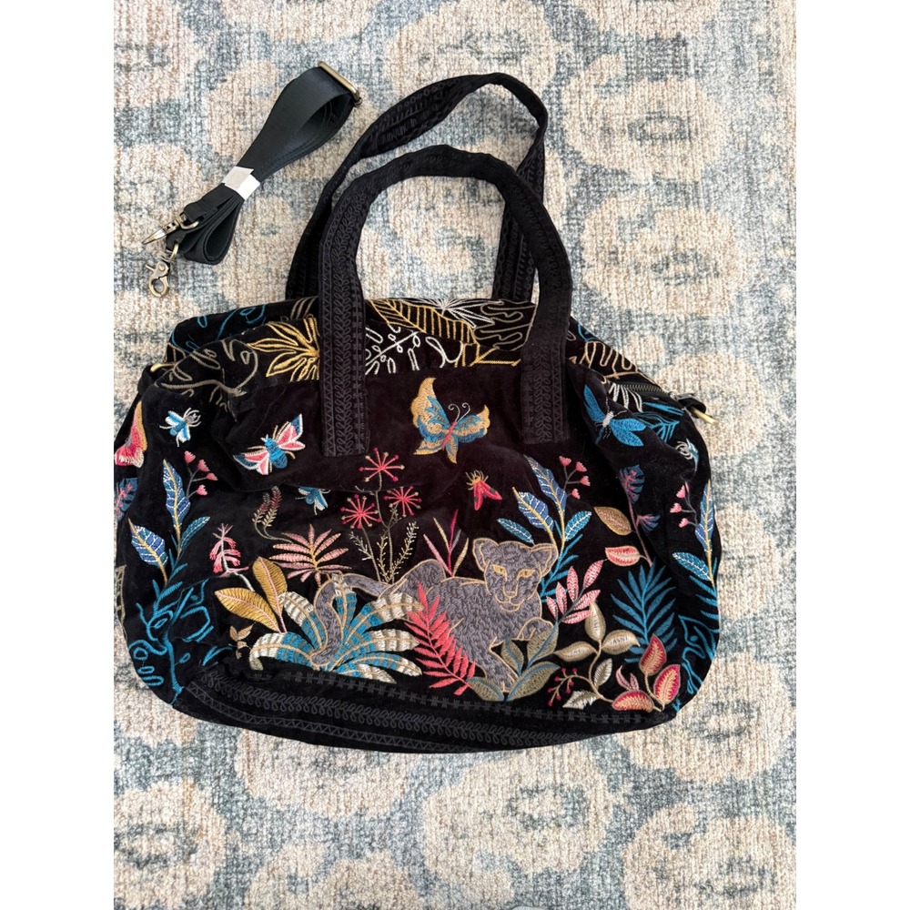 Johnny Was Amarylla Embroidered Velvet Tote Bag Pristine Condition